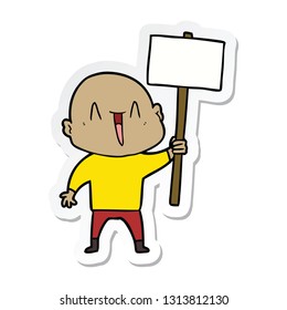 sticker of a happy cartoon bald man