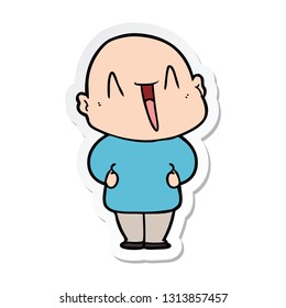 sticker of a happy cartoon bald man