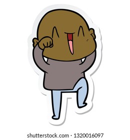 sticker of a happy cartoon bald man