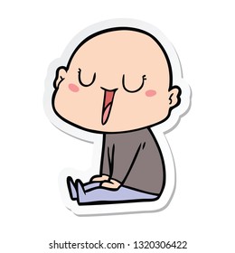 sticker of a happy cartoon bald man