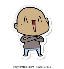 sticker of a happy cartoon bald man