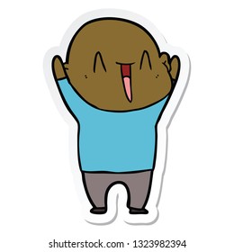 sticker of a happy cartoon bald man