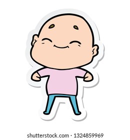 sticker of a happy cartoon bald man