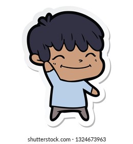 pegatina de un niño de caricatura feliz