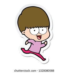 sticker of a happy cartoon boy running