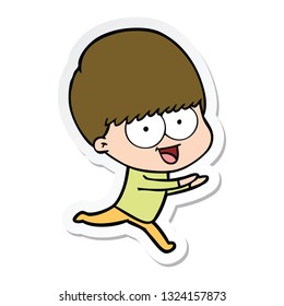 sticker of a happy cartoon boy running