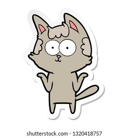 sticker of a happy cartoon cat shrugging;shoulders