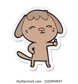 sticker of a happy cartoon dog giving thumbs up sign