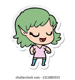 sticker of a happy cartoon elf girl