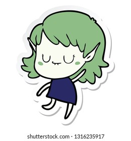 sticker of a happy cartoon elf girl wearing dress