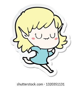 sticker of a happy cartoon elf girl running
