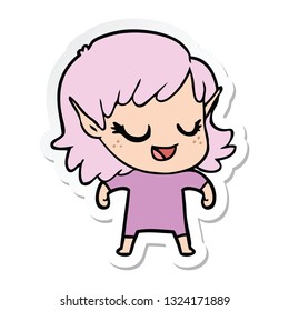 sticker of a happy cartoon elf girl