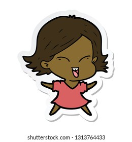 sticker of a happy cartoon girl