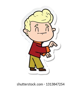 sticker of a happy cartoon man making point