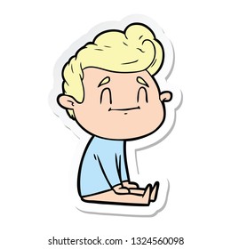 sticker of a happy cartoon man sitting on floor
