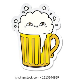sticker of a happy cartoon mug of beer