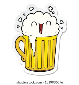 sticker of a happy cartoon mug of beer