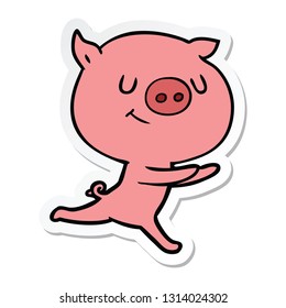 sticker of a happy cartoon pig