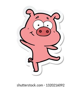sticker of a happy cartoon pig dancing