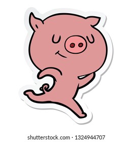 sticker of a happy cartoon pig running