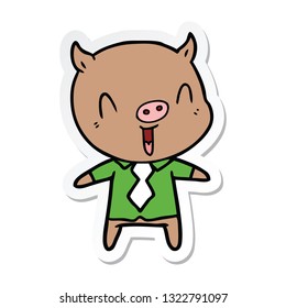 sticker of a happy cartoon pig wearing shirt and tie
