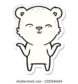sticker of a happy cartoon polar bear shrugging shoulders