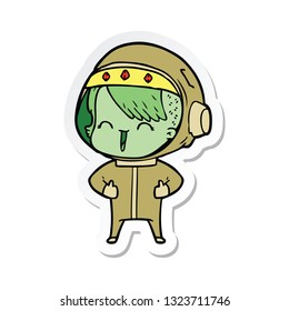 sticker of a happy cartoon space girl
