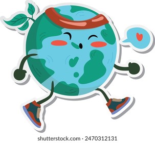 A sticker of A happy earth icon is exercising