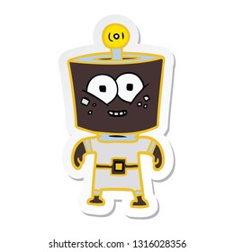 sticker of a happy energized cartoon robot