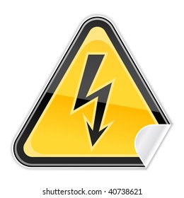 Sticker hazard warning sign with high voltage symbol on white background