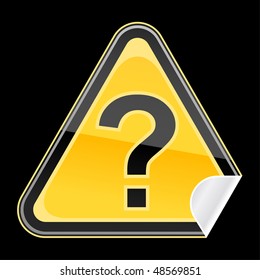  Sticker hazard warning sign with question mark symbol on black background