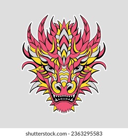 Aufkleber mit Kopf des roten Drachen.