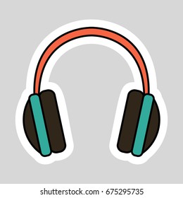 Sticker headphones. Flat vector illustration isolated on a light background