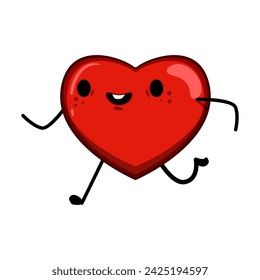 sticker heart character cartoon. groovy face, doodle print, valentine day sticker heart character sign. isolated symbol vector illustration