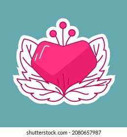 sticker of a heart-shaped berry in a bush, a fruit of love for valentine's day