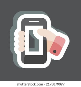 Sticker Holding Smartphone. suitable for Web Interface symbol. simple design editable. design template vector. simple symbol illustration