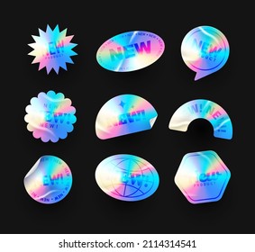 Sticker holographic New Arrival. Stickers holographic for products, new labels, sale badges. Vector sticker templates