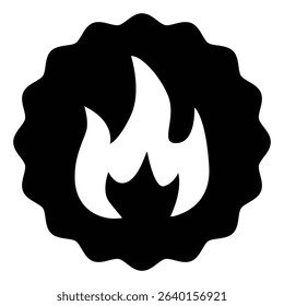 Sticker for hot sale solid icon, black friday concept. Vector graphics. Fire flame on sticker, shopping sign on white background, style mobile or design