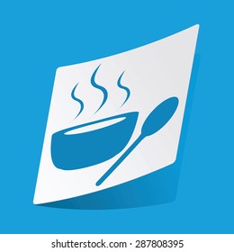 Sticker with hot soup icon, isolated on blue