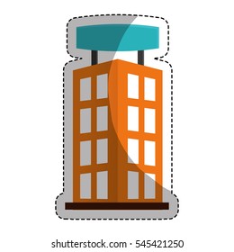 sticker of hotel building icon over white background. colorful design. vector illustration