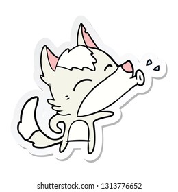 sticker of a howling wolf cartoon