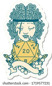 sticker of a human barbarian with natural 20 dice roll