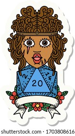 sticker of a human barbarian with natural twenty dice roll