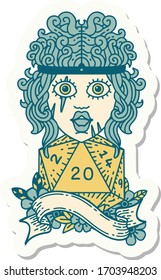 sticker of a human barbarian with natural twenty dice roll