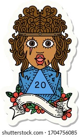 sticker of a human barbarian with natural twenty dice roll