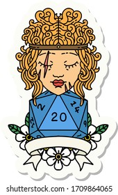 sticker of a human barbarian with natural twenty dice roll