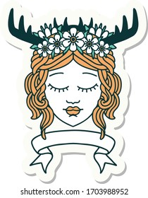 sticker of a human druid character with banner