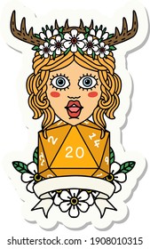 sticker of a human druid with natural 20 dice roll
