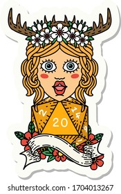 sticker of a human druid with natural twenty dice roll