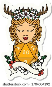 sticker of a human druid with natural twenty dice roll
